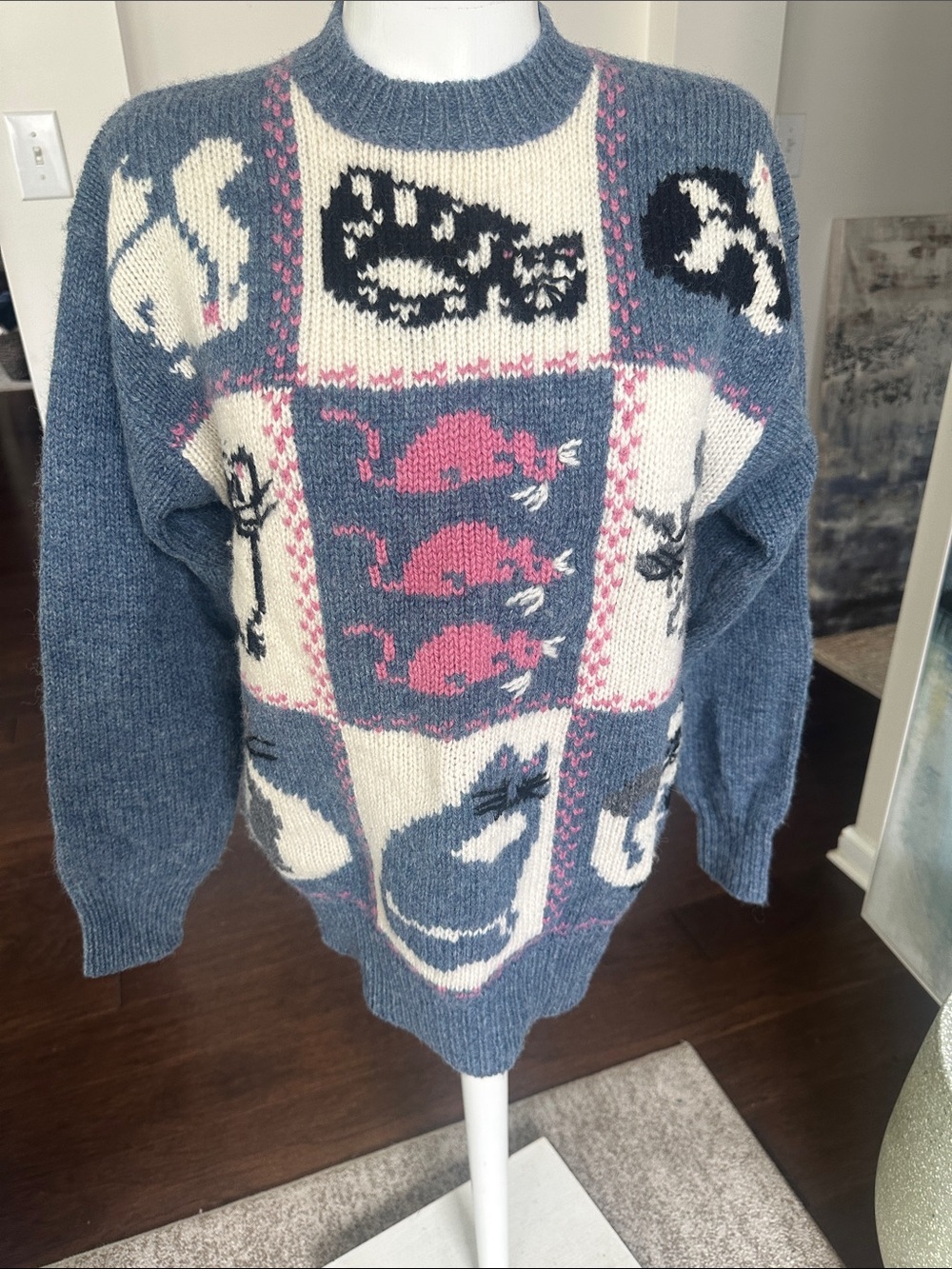 Woodstock International VTG Wool w/CATS Graphics by Bernard Sweater 36=S